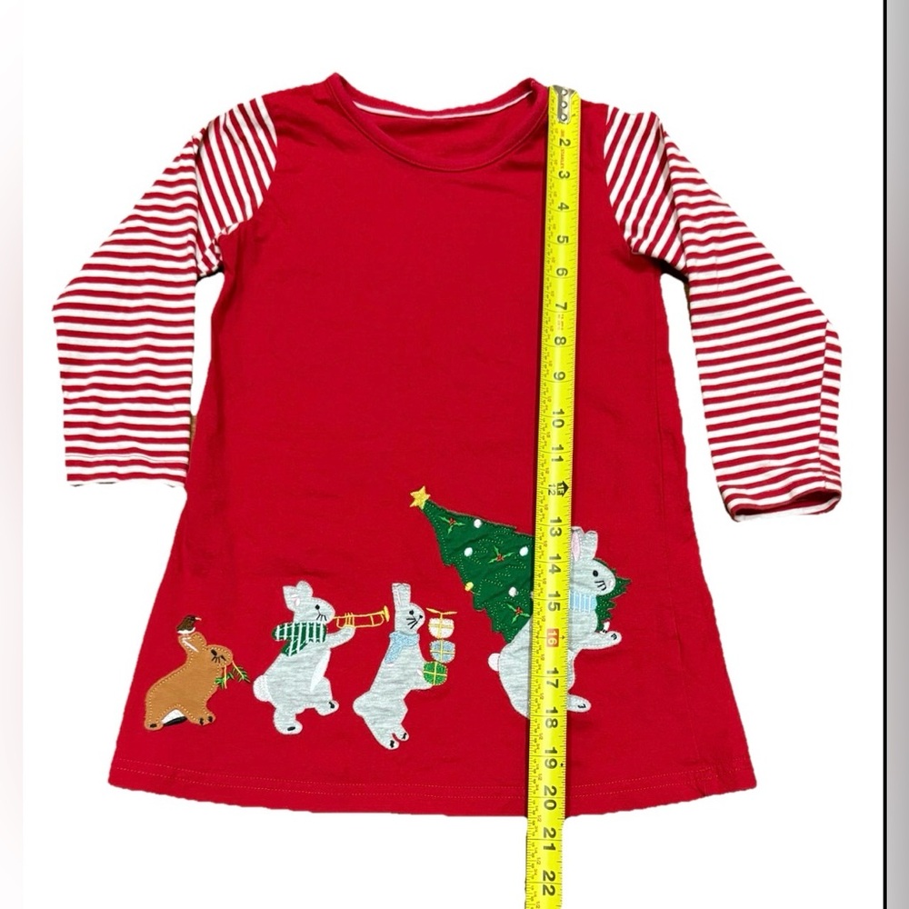 Christmas Holiday Appliqué Dress Bunnies Tree Long Sleeve Girls Size 4 Cotton - Picture 4 of 8